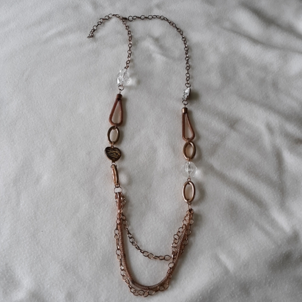 Multi stone fashion goldtone chain necklace